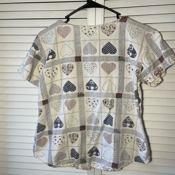 Vintage M.W.C. Patchwork Heart Button Down Short Sleeve Shirt Round Neck Medium - Picture 4 of 8